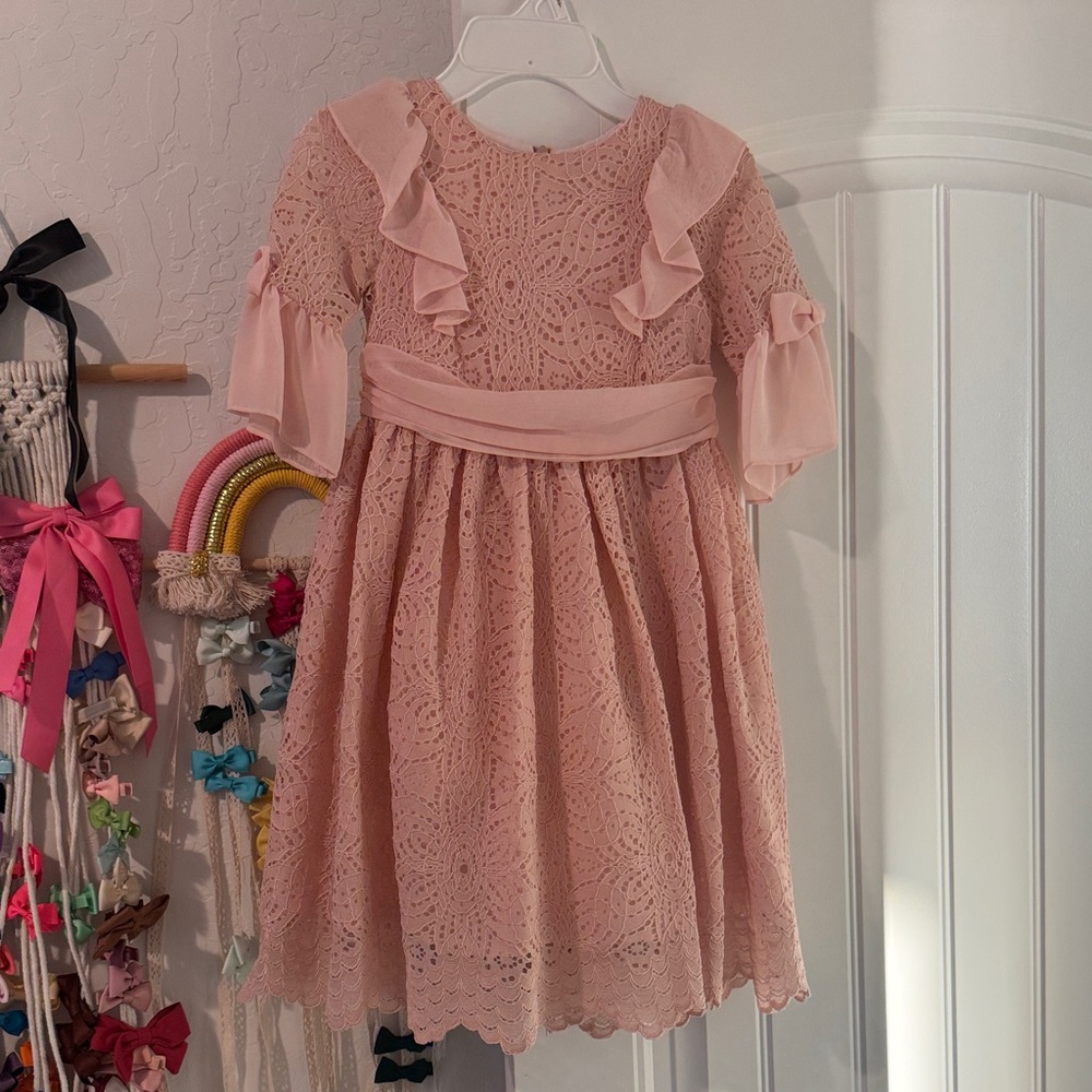 Charming Blush Lace Kids Dress